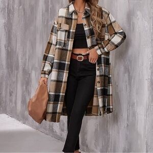 Plaid Long Shacket NWOT